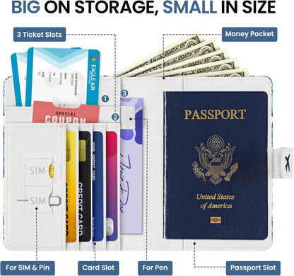 Passport Holder for Travel Essentials, RFID Blocking Leather Cover Wallet with Magnetic Closure, Aesthetic & Cute Passport Book Case for Women and Men - Sunrise (Upgraded with Money Pocket)