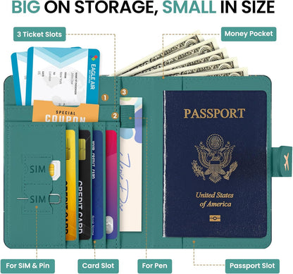 Passport Holder for Travel Essentials, RFID Blocking Leather Cover Wallet with Magnetic Closure, Aesthetic & Cute Passport Book Case for Women and Men - Sunrise (Upgraded with Money Pocket)