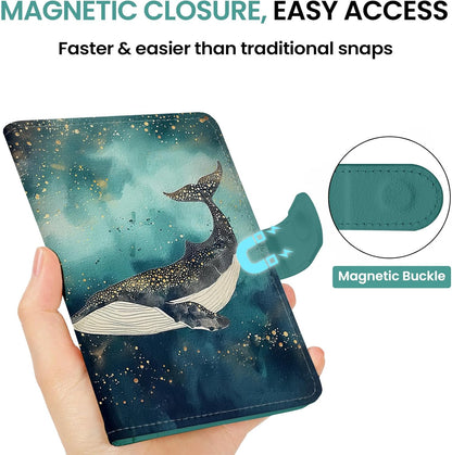 Passport Holder for Travel Essentials, RFID Blocking Leather Cover Wallet with Magnetic Closure, Aesthetic & Cute Passport Book Case for Women and Men - Sunrise (Upgraded with Money Pocket)