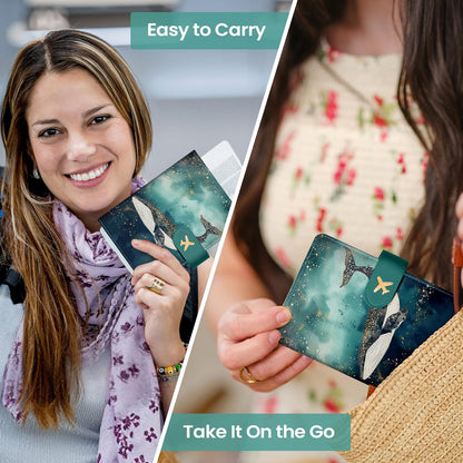 Passport Holder for Travel Essentials, RFID Blocking Leather Cover Wallet with Magnetic Closure, Aesthetic & Cute Passport Book Case for Women and Men - Sunrise (Upgraded with Money Pocket)
