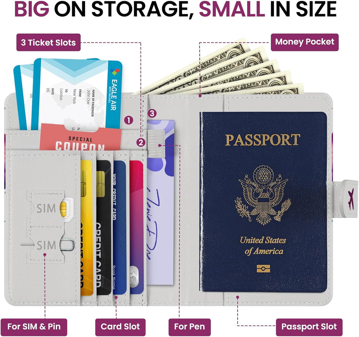 Passport Holder for Travel Essentials, RFID Blocking Leather Cover Wallet with Magnetic Closure, Aesthetic & Cute Passport Book Case for Women and Men - Sunrise (Upgraded with Money Pocket)