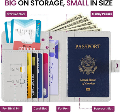 Passport Holder for Travel Essentials, RFID Blocking Leather Cover Wallet with Magnetic Closure, Aesthetic & Cute Passport Book Case for Women and Men - Sunrise (Upgraded with Money Pocket)