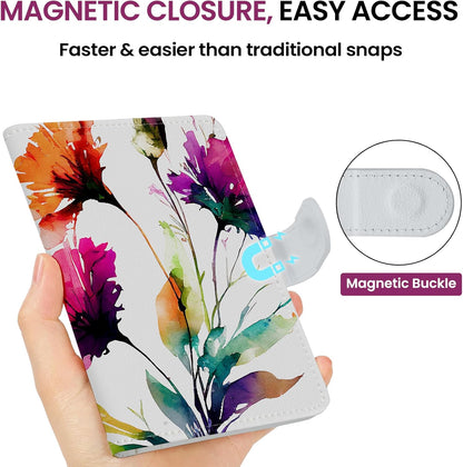 Passport Holder for Travel Essentials, RFID Blocking Leather Cover Wallet with Magnetic Closure, Aesthetic & Cute Passport Book Case for Women and Men - Sunrise (Upgraded with Money Pocket)