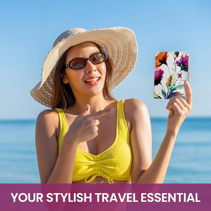 Passport Holder for Travel Essentials, RFID Blocking Leather Cover Wallet with Magnetic Closure, Aesthetic & Cute Passport Book Case for Women and Men - Sunrise (Upgraded with Money Pocket)