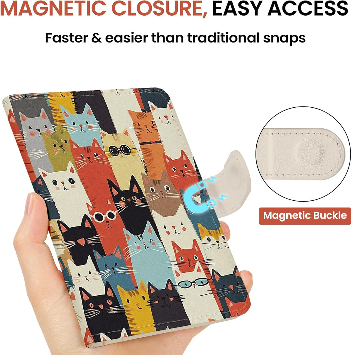 Passport Holder for Travel Essentials, RFID Blocking Leather Cover Wallet with Magnetic Closure, Aesthetic & Cute Passport Book Case for Women and Men - Sunrise (Upgraded with Money Pocket)