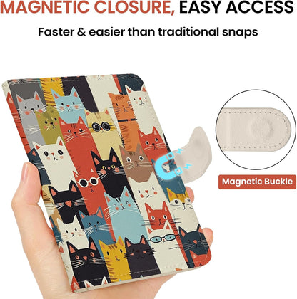 Passport Holder for Travel Essentials, RFID Blocking Leather Cover Wallet with Magnetic Closure, Aesthetic & Cute Passport Book Case for Women and Men - Sunrise (Upgraded with Money Pocket)