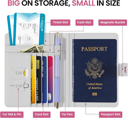 Passport Holder for Travel Essentials, RFID Blocking Leather Cover Wallet with Magnetic Closure, Aesthetic & Cute Passport Book Case for Women and Men - Sunrise (Upgraded with Money Pocket)