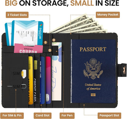 Passport Holder for Travel Essentials, RFID Blocking Leather Cover Wallet with Magnetic Closure, Aesthetic & Cute Passport Book Case for Women and Men - Sunrise (Upgraded with Money Pocket)