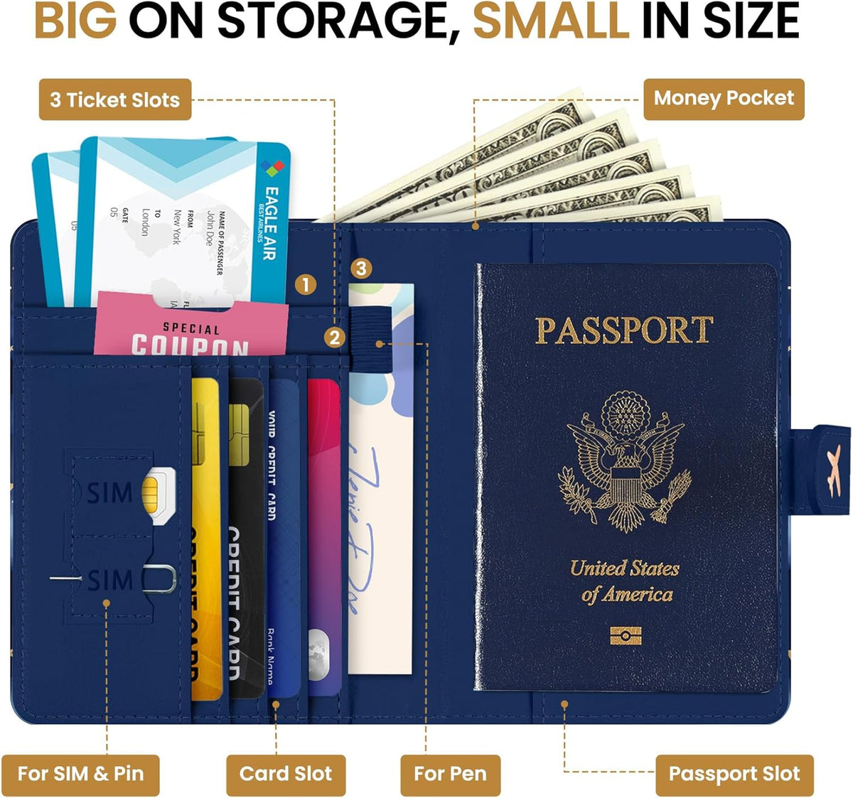 Passport Holder for Travel Essentials, RFID Blocking Leather Cover Wallet with Magnetic Closure, Aesthetic & Cute Passport Book Case for Women and Men - Sunrise (Upgraded with Money Pocket)