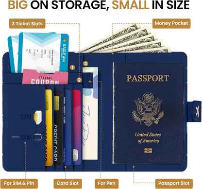 Passport Holder for Travel Essentials, RFID Blocking Leather Cover Wallet with Magnetic Closure, Aesthetic & Cute Passport Book Case for Women and Men - Sunrise (Upgraded with Money Pocket)