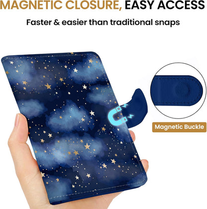 Passport Holder for Travel Essentials, RFID Blocking Leather Cover Wallet with Magnetic Closure, Aesthetic & Cute Passport Book Case for Women and Men - Sunrise (Upgraded with Money Pocket)