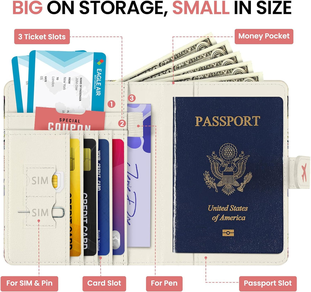 Passport Holder for Travel Essentials, RFID Blocking Leather Cover Wallet with Magnetic Closure, Aesthetic & Cute Passport Book Case for Women and Men - Sunrise (Upgraded with Money Pocket)