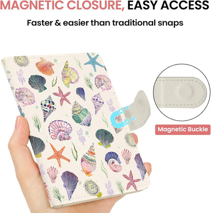 Passport Holder for Travel Essentials, RFID Blocking Leather Cover Wallet with Magnetic Closure, Aesthetic & Cute Passport Book Case for Women and Men - Sunrise (Upgraded with Money Pocket)