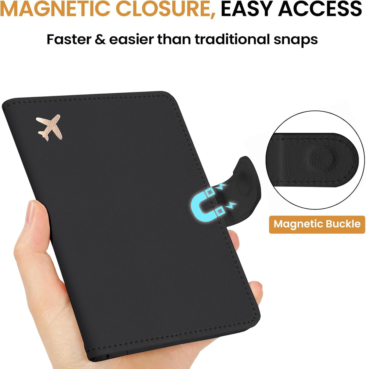 Passport Holder for Travel Essentials, RFID Blocking Leather Cover Wallet with Magnetic Closure, Aesthetic & Cute Passport Book Case for Women and Men - Sunrise (Upgraded with Money Pocket)
