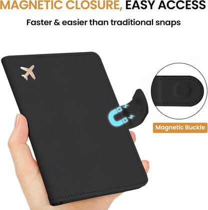 Passport Holder for Travel Essentials, RFID Blocking Leather Cover Wallet with Magnetic Closure, Aesthetic & Cute Passport Book Case for Women and Men - Sunrise (Upgraded with Money Pocket)