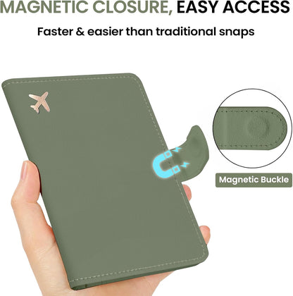Passport Holder for Travel Essentials, RFID Blocking Leather Cover Wallet with Magnetic Closure, Aesthetic & Cute Passport Book Case for Women and Men - Sunrise (Upgraded with Money Pocket)