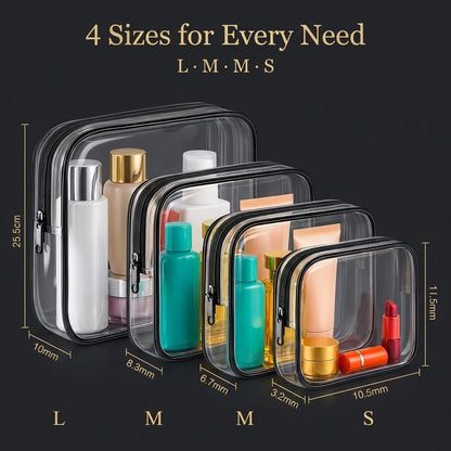 Clear Makeup Bag, TSA Approved Toiletry Bag for Women, Waterproof PVC Cosmetic Pouch Travel Organizer, Clear Bags for Diaper Bag Organizer Purse, Portable Zipper Pouch Set (L+M+M+S)