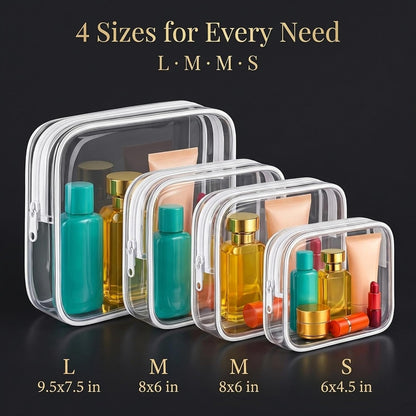 Clear Makeup Bag, TSA Approved Toiletry Bag for Women, Waterproof PVC Cosmetic Pouch Travel Organizer, Clear Bags for Diaper Bag Organizer Purse, Portable Zipper Pouch Set (L+M+M+S)