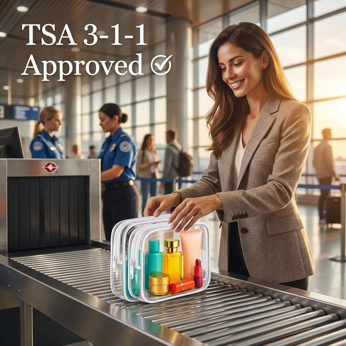 Clear Makeup Bag, TSA Approved Toiletry Bag for Women, Waterproof PVC Cosmetic Pouch Travel Organizer, Clear Bags for Diaper Bag Organizer Purse, Portable Zipper Pouch Set (L+M+M+S)