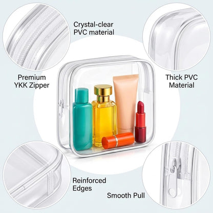 Clear Makeup Bag, TSA Approved Toiletry Bag for Women, Waterproof PVC Cosmetic Pouch Travel Organizer, Clear Bags for Diaper Bag Organizer Purse, Portable Zipper Pouch Set (L+M+M+S)
