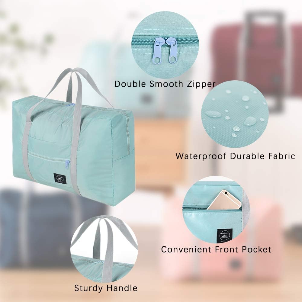 4 Pcs Foldable Travel Duffel Bag, Waterproof Lightweight Carry-on Bags, Suitable for Overnight, Holiday, Shopping, Weekends, Outing, Gym(Wine Red/Navy Blue/Sky Blue/Light Pink)