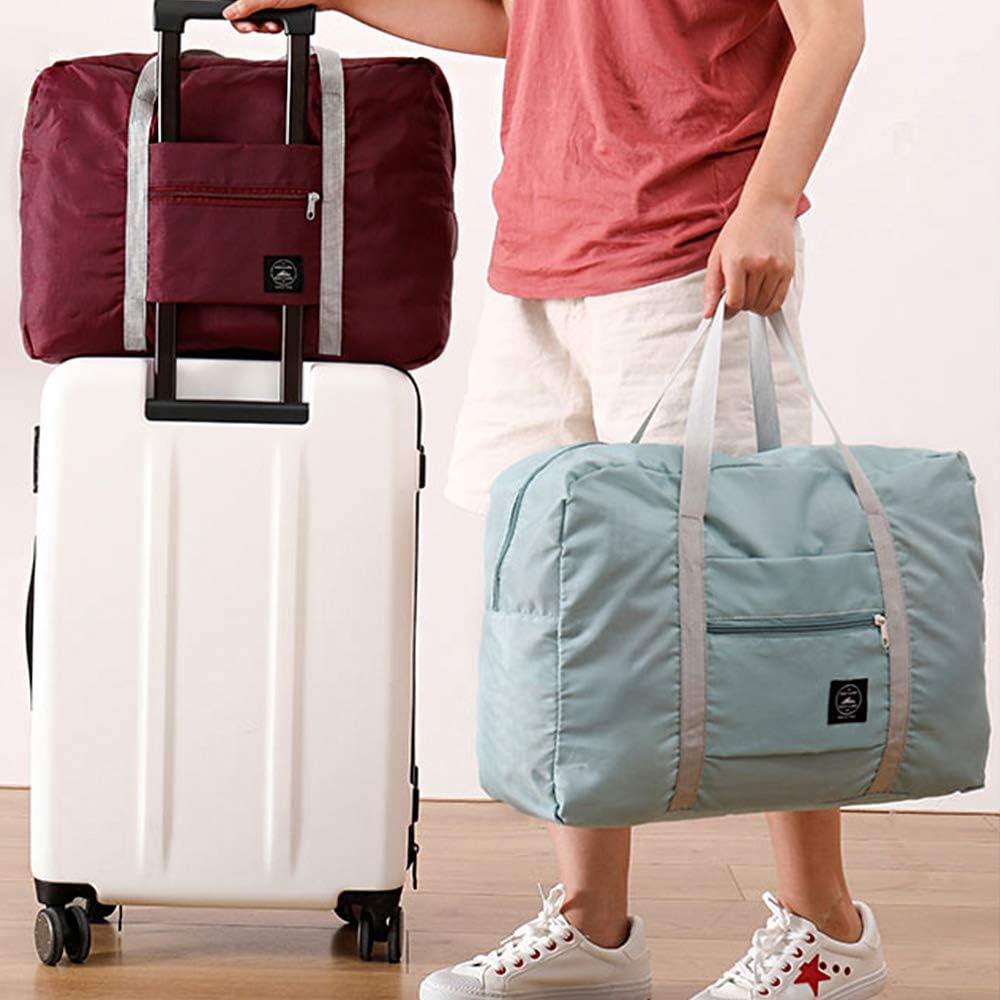 4 Pcs Foldable Travel Duffel Bag, Waterproof Lightweight Carry-on Bags, Suitable for Overnight, Holiday, Shopping, Weekends, Outing, Gym(Wine Red/Navy Blue/Sky Blue/Light Pink)