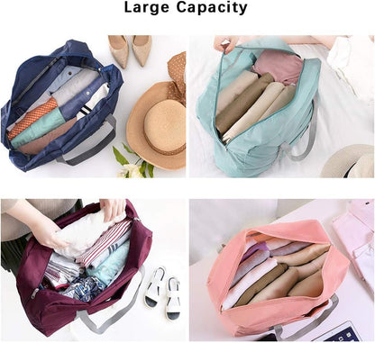 4 Pcs Foldable Travel Duffel Bag, Waterproof Lightweight Carry-on Bags, Suitable for Overnight, Holiday, Shopping, Weekends, Outing, Gym(Wine Red/Navy Blue/Sky Blue/Light Pink)
