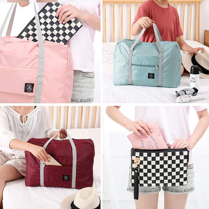 4 Pcs Foldable Travel Duffel Bag, Waterproof Lightweight Carry-on Bags, Suitable for Overnight, Holiday, Shopping, Weekends, Outing, Gym(Wine Red/Navy Blue/Sky Blue/Light Pink)