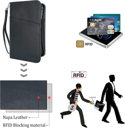 Polare Full Grain Leather Passport Holder Cover Case for Men and Women RFID Blocking Family Travel Wallet Holds 6 Passports (Coffee)