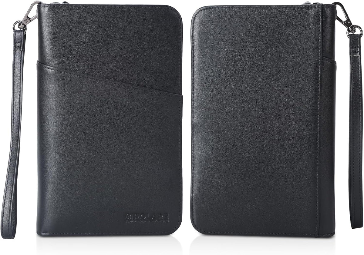 Polare Full Grain Leather Passport Holder Cover Case for Men and Women RFID Blocking Family Travel Wallet Holds 6 Passports (Coffee)