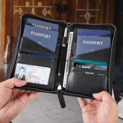 Polare Full Grain Leather Passport Holder Cover Case for Men and Women RFID Blocking Family Travel Wallet Holds 6 Passports (Coffee)