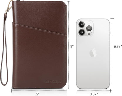 Polare Full Grain Leather Passport Holder Cover Case for Men and Women RFID Blocking Family Travel Wallet Holds 6 Passports (Coffee)