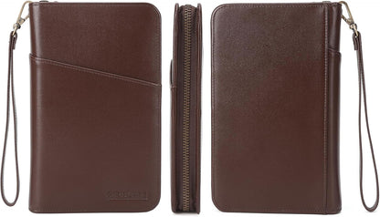 Polare Full Grain Leather Passport Holder Cover Case for Men and Women RFID Blocking Family Travel Wallet Holds 6 Passports (Coffee)