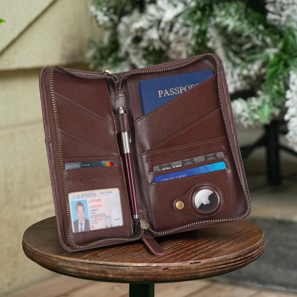 Polare Full Grain Leather Passport Holder Cover Case for Men and Women RFID Blocking Family Travel Wallet Holds 6 Passports (Coffee)