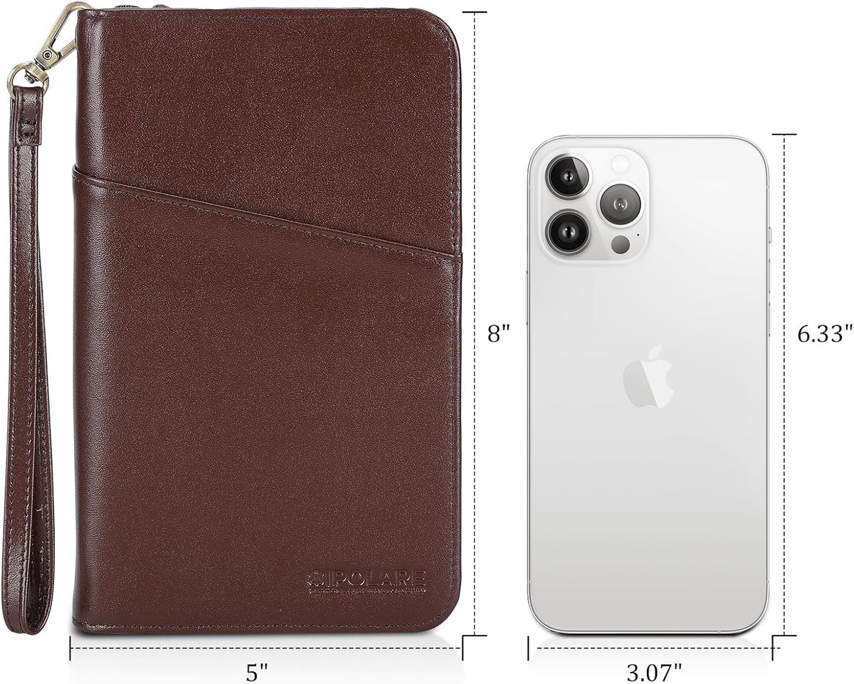 Polare Full Grain Leather Passport Holder Cover Case for Men and Women RFID Blocking Family Travel Wallet Holds 6 Passports (Coffee)