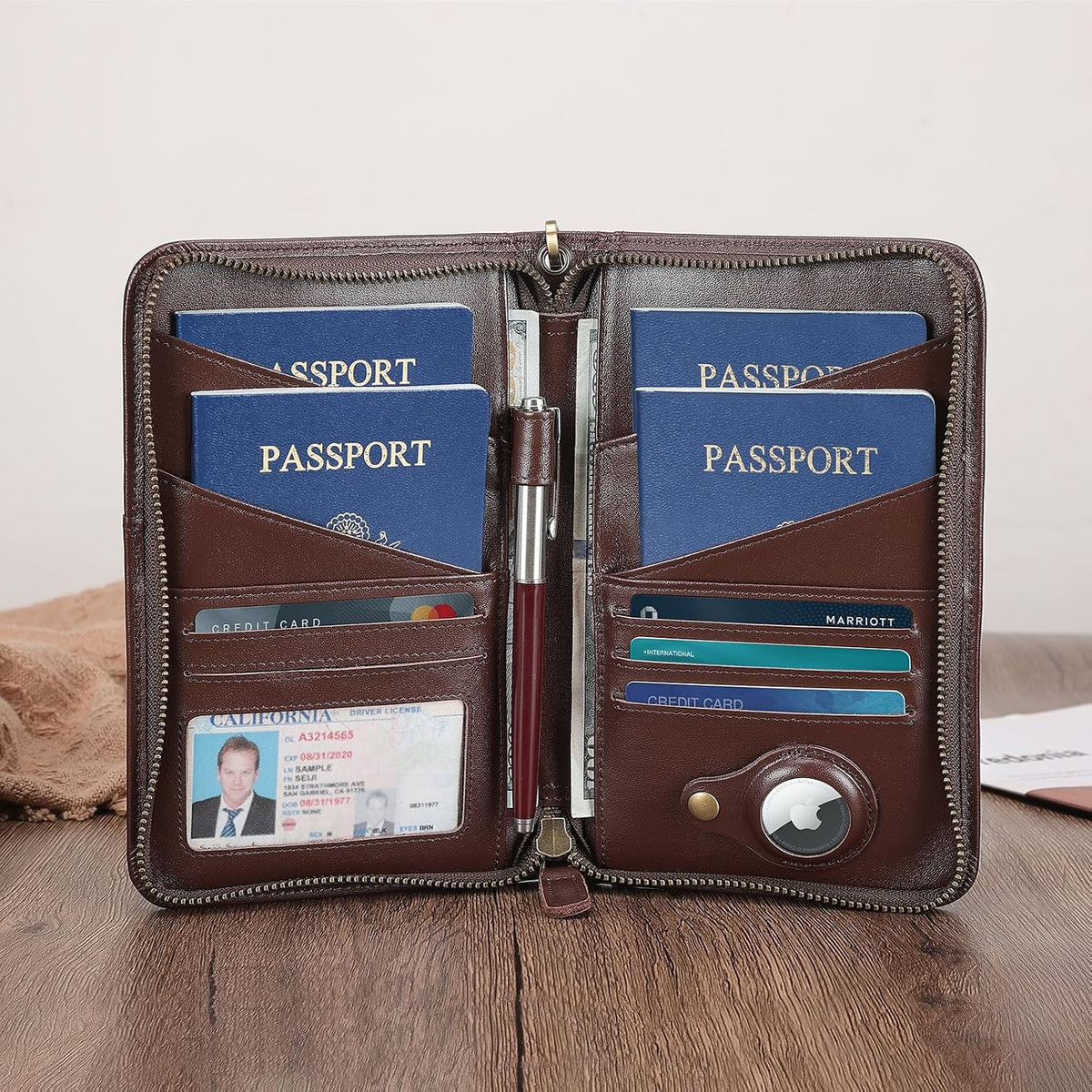 Polare Full Grain Leather Passport Holder Cover Case for Men and Women RFID Blocking Family Travel Wallet Holds 6 Passports (Coffee)