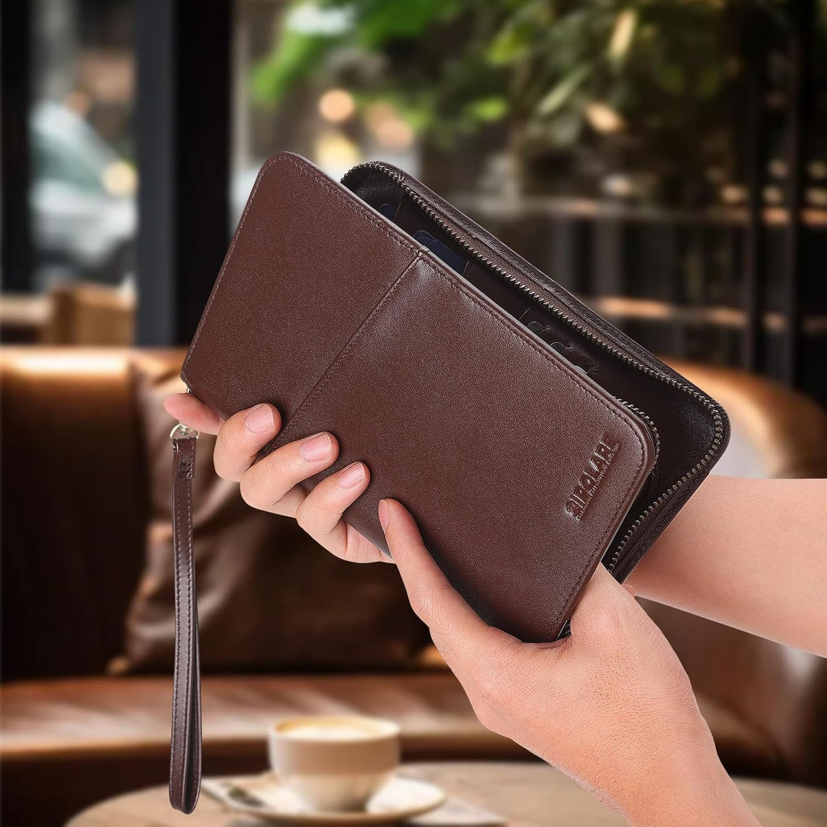 Polare Full Grain Leather Passport Holder Cover Case for Men and Women RFID Blocking Family Travel Wallet Holds 6 Passports (Coffee)