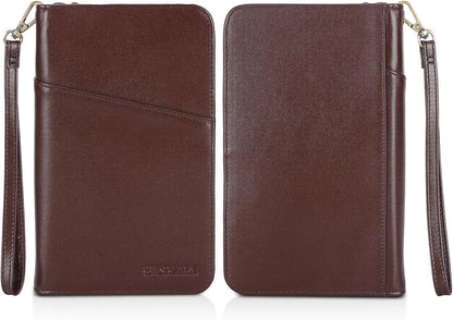 Polare Full Grain Leather Passport Holder Cover Case for Men and Women RFID Blocking Family Travel Wallet Holds 6 Passports (Coffee)