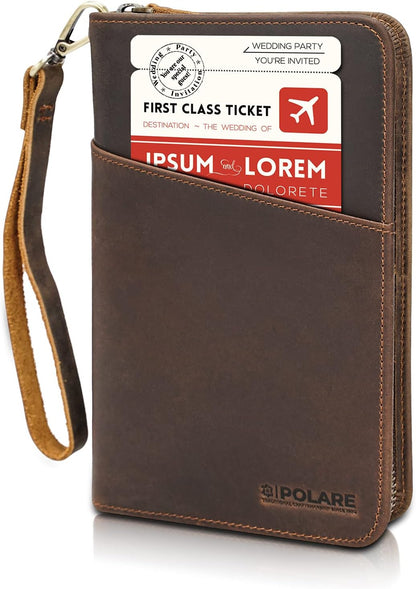 Polare Full Grain Leather Passport Holder Cover Case for Men and Women RFID Blocking Family Travel Wallet Holds 6 Passports (Coffee)