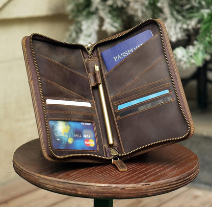 Polare Full Grain Leather Passport Holder Cover Case for Men and Women RFID Blocking Family Travel Wallet Holds 6 Passports (Coffee)