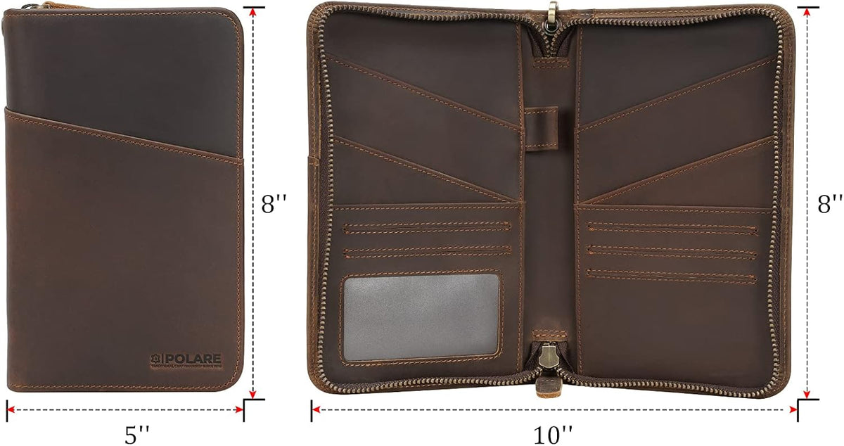 Polare Full Grain Leather Passport Holder Cover Case for Men and Women RFID Blocking Family Travel Wallet Holds 6 Passports (Coffee)