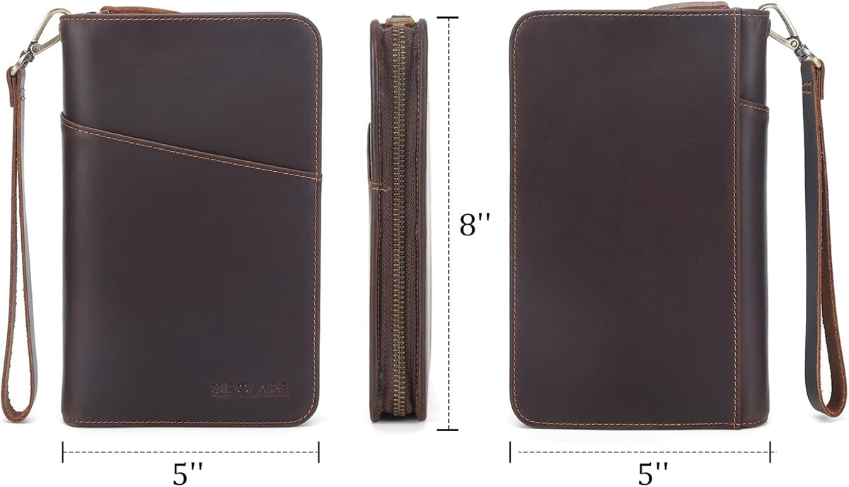 Polare Full Grain Leather Passport Holder Cover Case for Men and Women RFID Blocking Family Travel Wallet Holds 6 Passports (Coffee)
