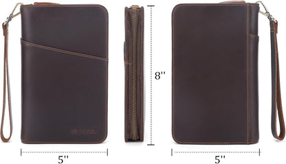 Polare Full Grain Leather Passport Holder Cover Case for Men and Women RFID Blocking Family Travel Wallet Holds 6 Passports (Coffee)