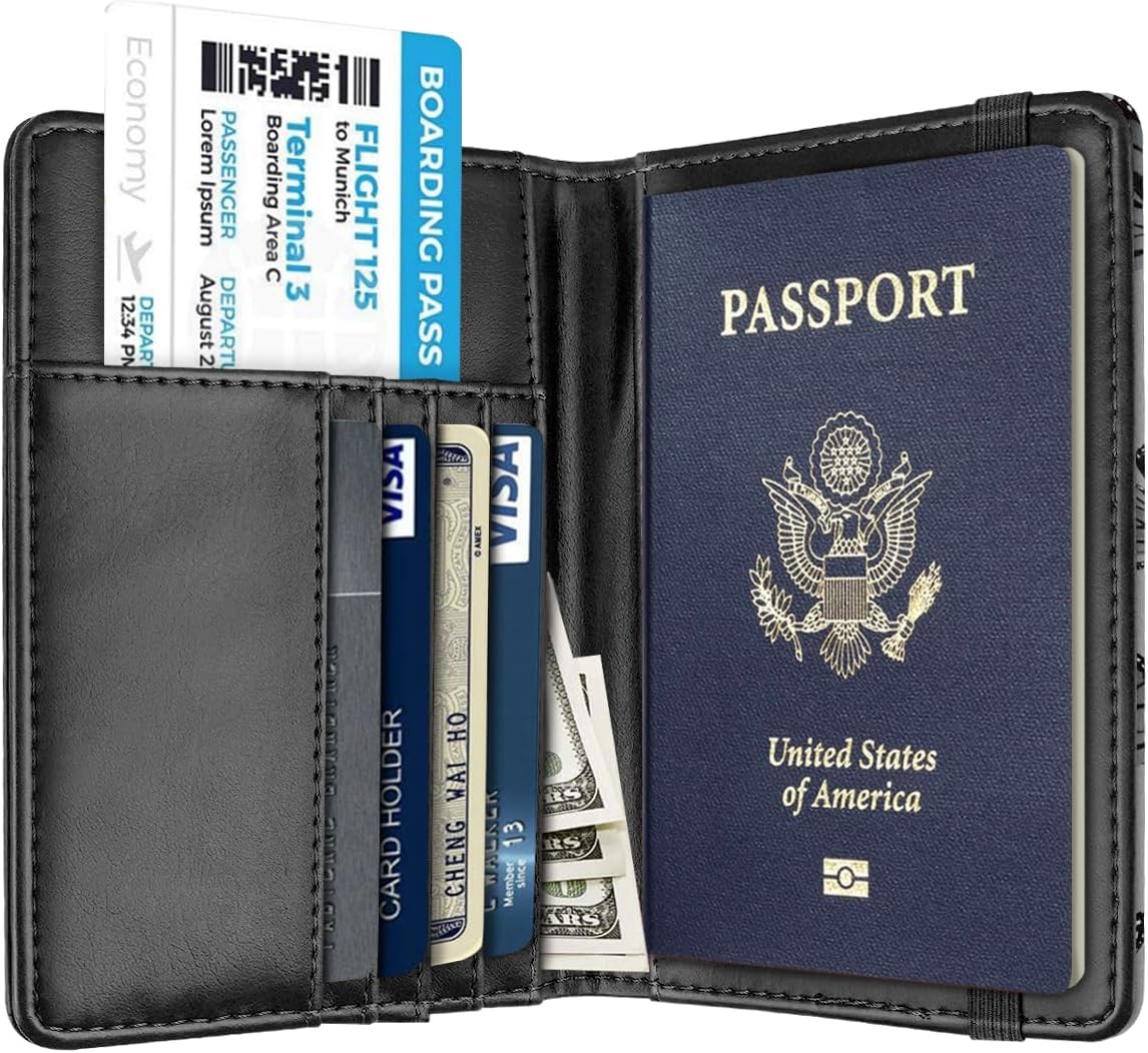 Passport Holder Cover, RFID Travel Wallet Women Card Holder | Travel Essentials, Passport Book Holders, Passport Cover Case, PU Leather, Cute, Thin, Spliced Design, Green Flower - Colors A