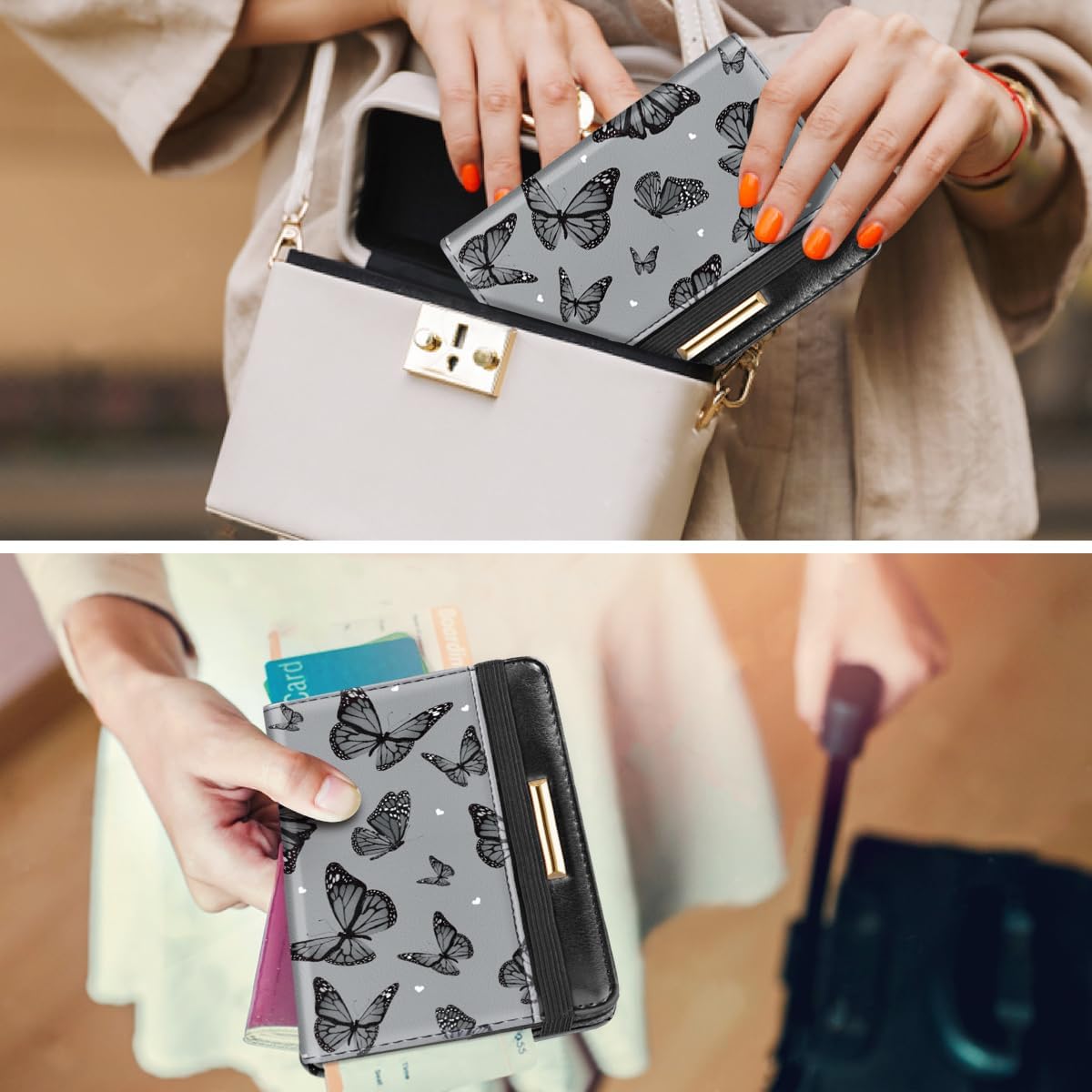 Passport Holder Cover, RFID Travel Wallet Women Card Holder | Travel Essentials, Passport Book Holders, Passport Cover Case, PU Leather, Cute, Thin, Spliced Design, Green Flower - Colors A
