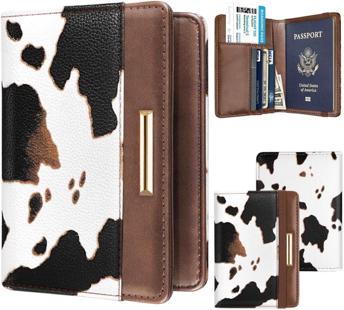 Passport Holder Cover, RFID Travel Wallet Women Card Holder | Travel Essentials, Passport Book Holders, Passport Cover Case, PU Leather, Cute, Thin, Spliced Design, Green Flower - Colors A