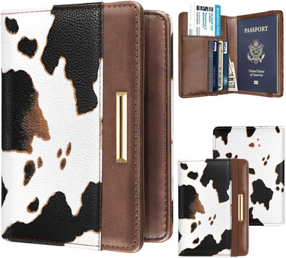 Passport Holder Cover, RFID Travel Wallet Women Card Holder | Travel Essentials, Passport Book Holders, Passport Cover Case, PU Leather, Cute, Thin, Spliced Design, Green Flower - Colors A