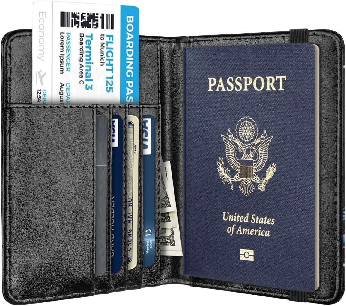 Passport Holder Cover, RFID Travel Wallet Women Card Holder | Travel Essentials, Passport Book Holders, Passport Cover Case, PU Leather, Cute, Thin, Spliced Design, Green Flower - Colors A