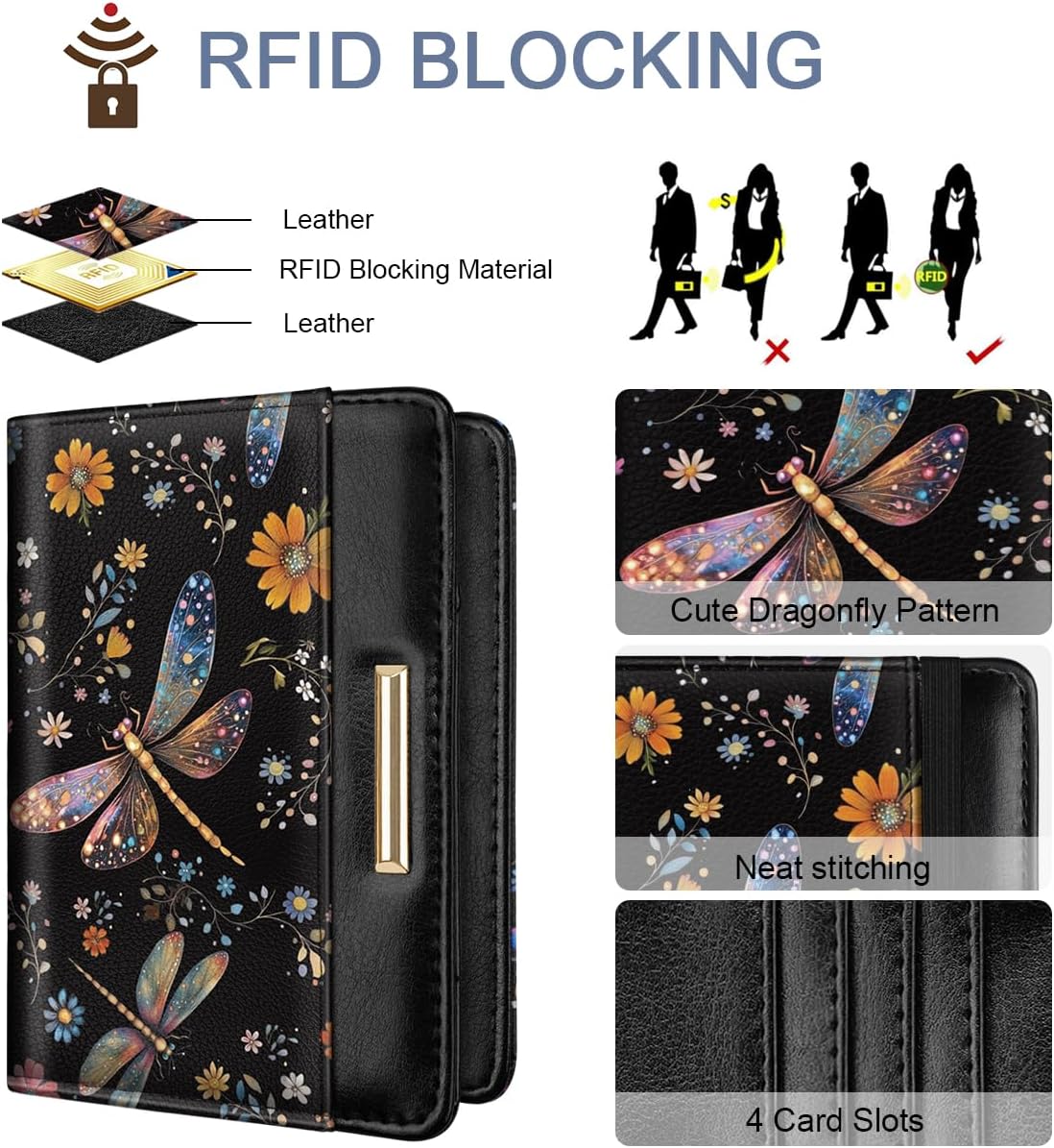 Passport Holder Cover, RFID Travel Wallet Women Card Holder | Travel Essentials, Passport Book Holders, Passport Cover Case, PU Leather, Cute, Thin, Spliced Design, Green Flower - Colors A