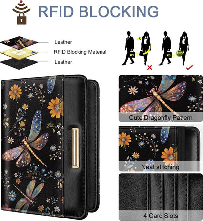 Passport Holder Cover, RFID Travel Wallet Women Card Holder | Travel Essentials, Passport Book Holders, Passport Cover Case, PU Leather, Cute, Thin, Spliced Design, Green Flower - Colors A